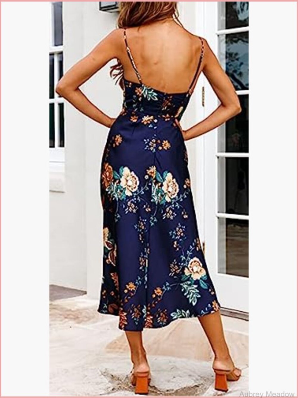 Cowl Neck Spaghetti Strap Slit Satin Midi Dress Backless Party Formal - Picture 4 of 4